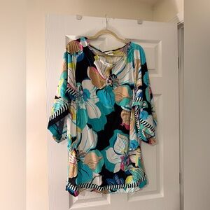 Trina Turk Floral Tunic in Blue and Black